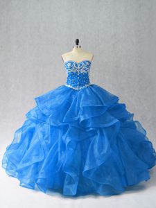 Sleeveless Lace Up Floor Length Beading and Ruffles Ball Gown Prom Dress