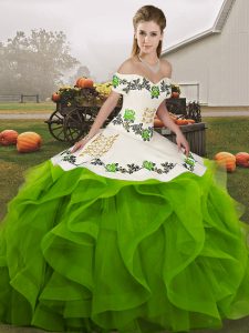 Charming Tulle Sleeveless Floor Length 15th Birthday Dress and Embroidery and Ruffles