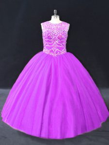 Floor Length Purple Quinceanera Gown Scoop Sleeveless Lace Up