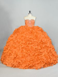 Orange Sweetheart Neckline Beading and Ruffles Quinceanera Dress Sleeveless Lace Up