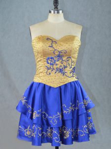 A-line Formal Evening Gowns Royal Blue Sweetheart Satin Sleeveless Mini Length Lace Up