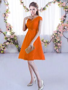 Lace Vestidos de Damas Orange Red Lace Up Cap Sleeves Mini Length