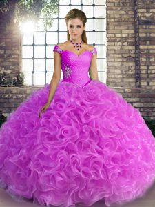 Fabric With Rolling Flowers Off The Shoulder Sleeveless Lace Up Beading Sweet 16 Quinceanera Dress in Lilac