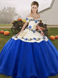 Attractive Floor Length Ball Gowns Sleeveless Blue And White Ball Gown Prom Dress Lace Up