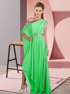 Green Empire Chiffon One Shoulder Sleeveless Sequins Asymmetrical Side Zipper