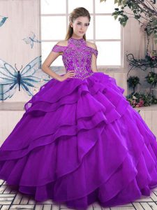 Great Floor Length Ball Gowns Sleeveless Purple Ball Gown Prom Dress Lace Up