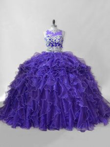 Gorgeous Purple Scoop Neckline Beading and Ruffles Sweet 16 Dress Sleeveless Zipper