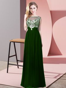 Dark Green Sleeveless Chiffon Backless Prom Gown for Prom and Party and Military Ball