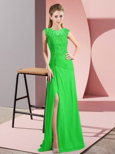 Floor Length Green Prom Dresses Scoop Sleeveless Lace Up