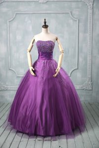 Floor Length Ball Gowns Sleeveless Eggplant Purple and Purple Quinceanera Dresses Lace Up