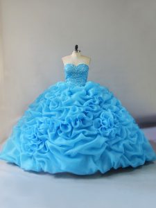 Fantastic Ball Gowns Sleeveless Baby Blue Quinceanera Gown Court Train Lace Up