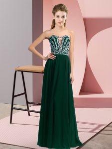 Charming Floor Length Lace Up Homecoming Dress Peacock Green for Prom and Party with Beading