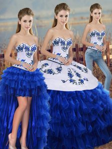 Fine Royal Blue Sleeveless Organza Lace Up 15 Quinceanera Dress for Military Ball and Sweet 16 and Quinceanera
