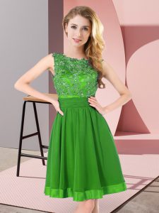 Pretty Mini Length Backless Dama Dress for Quinceanera Green for Wedding Party with Beading and Appliques