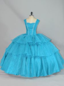 Lovely Floor Length Ball Gowns Sleeveless Aqua Blue 15 Quinceanera Dress Lace Up
