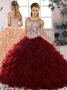 Discount Scoop Sleeveless Organza Sweet 16 Dresses Beading and Ruffles Lace Up