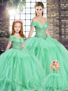 Ball Gowns Quince Ball Gowns Apple Green Off The Shoulder Tulle Sleeveless Floor Length Lace Up