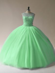 New Arrival Tulle Scoop Sleeveless Lace Up Beading 15th Birthday Dress in