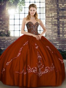 Customized Brown Lace Up Sweetheart Beading and Embroidery Sweet 16 Quinceanera Dress Tulle Sleeveless