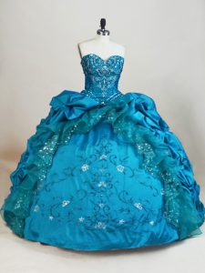 Baby Blue Lace Up Sweetheart Beading and Embroidery and Pick Ups Sweet 16 Dress Taffeta Sleeveless