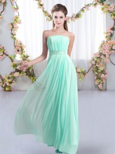 Aqua Blue Empire Beading Quinceanera Court Dresses Lace Up Chiffon Sleeveless