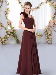 Sleeveless Chiffon Floor Length Lace Up Dama Dress for Quinceanera in Brown with Hand Made Flower