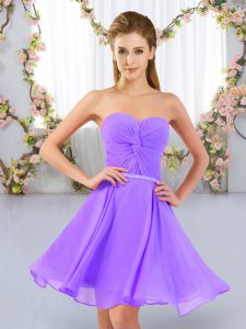 Lavender Empire Chiffon Sweetheart Sleeveless Ruching Mini Length Lace Up Vestidos de Damas
