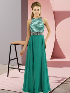 Floor Length Side Zipper Prom Dress Turquoise for Prom and Party with Beading