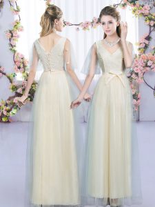 Elegant Champagne Sleeveless Tulle Lace Up Court Dresses for Sweet 16 for Wedding Party
