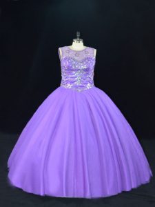 Popular Sleeveless Floor Length Beading Lace Up Vestidos de Quinceanera with Lavender