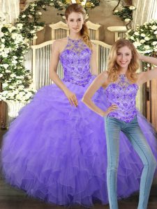 Halter Top Sleeveless Lace Up Ball Gown Prom Dress Lavender Tulle