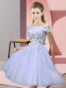 Ideal Lavender Empire Appliques Dama Dress Lace Up Tulle Short Sleeves Knee Length