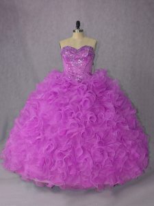 Floor Length Lace Up 15 Quinceanera Dress Lilac for Sweet 16 and Quinceanera with Beading