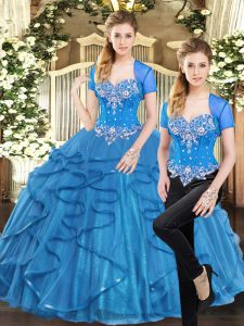 Vintage Sweetheart Sleeveless Tulle Quinceanera Dress Beading and Ruffles Lace Up