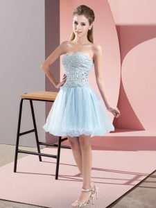 Flare Sleeveless Tulle Mini Length Zipper Prom Dress in Light Blue with Beading