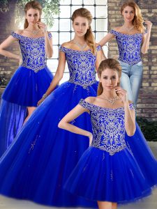 Royal Blue Lace Up Quinceanera Dresses Beading Sleeveless Floor Length