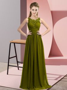 High Class Olive Green Chiffon Zipper Damas Dress Sleeveless Floor Length Beading and Appliques