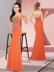 Sleeveless Chiffon Floor Length Zipper Homecoming Dress in Orange Red with Beading
