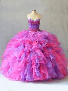 Sleeveless Beading and Ruffles Lace Up 15th Birthday Dress