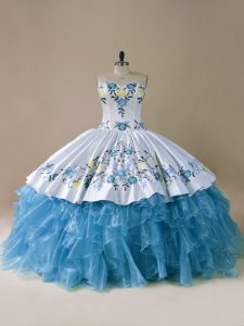 Sleeveless Lace Up Floor Length Embroidery and Ruffles Vestidos de Quinceanera