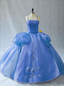 Colorful Appliques Quinceanera Dress Blue Lace Up Sleeveless Floor Length