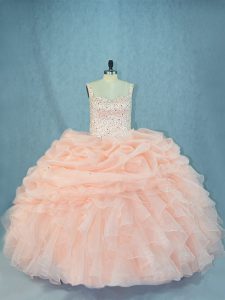 Luxury Lace Up Sweet 16 Dresses Peach for Sweet 16 and Quinceanera with Beading