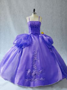 Fashionable Lavender Ball Gowns Appliques Sweet 16 Dress Lace Up Organza Sleeveless Floor Length