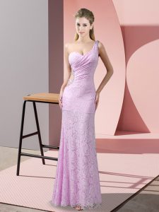 Super Sleeveless Floor Length Beading and Lace Criss Cross Prom Gown with Lilac