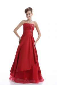 Red Strapless Neckline Embroidery Prom Dress Sleeveless Lace Up