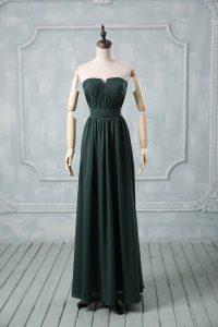 Floor Length Zipper Prom Dresses Green for Prom and Party and Military Ball with Ruching