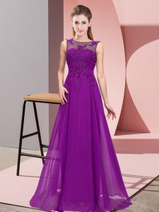 Beading and Appliques Dama Dress for Quinceanera Purple Zipper Sleeveless Floor Length