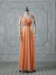 Gorgeous Orange Straps Criss Cross Beading and Ruching Prom Dresses Sleeveless