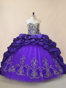 Brush Train Ball Gowns Quinceanera Gowns Purple Sweetheart Satin and Organza Sleeveless Lace Up