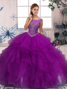 Ball Gowns Sweet 16 Quinceanera Dress Purple Scoop Organza Sleeveless Floor Length Zipper